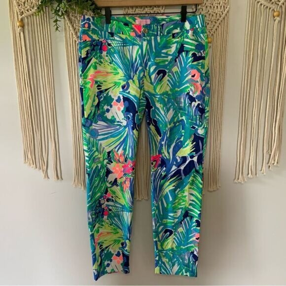 LILLY PULITZER Women’s Kelly Skinny Ankle Pants Multi Purrfect Size 8 - Picture 1 of 12